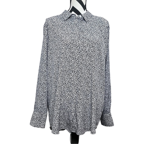 Nine West Heart Print Long-Sleeve Sz XXL Romantic Button Down Front Blouse - Picture 1 of 12